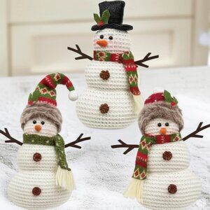 Green And Red Nordic Knit Fabric Snowman Shelf Sitter Home Christmas Decoration